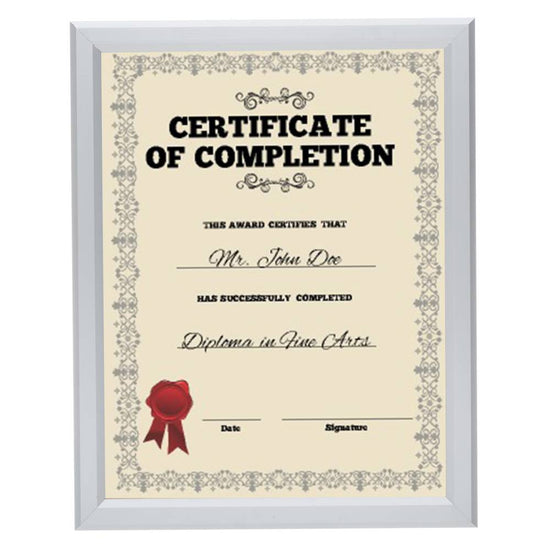 8.5x11 Silver Certificate Frame 0.8 Inch Snapezo®