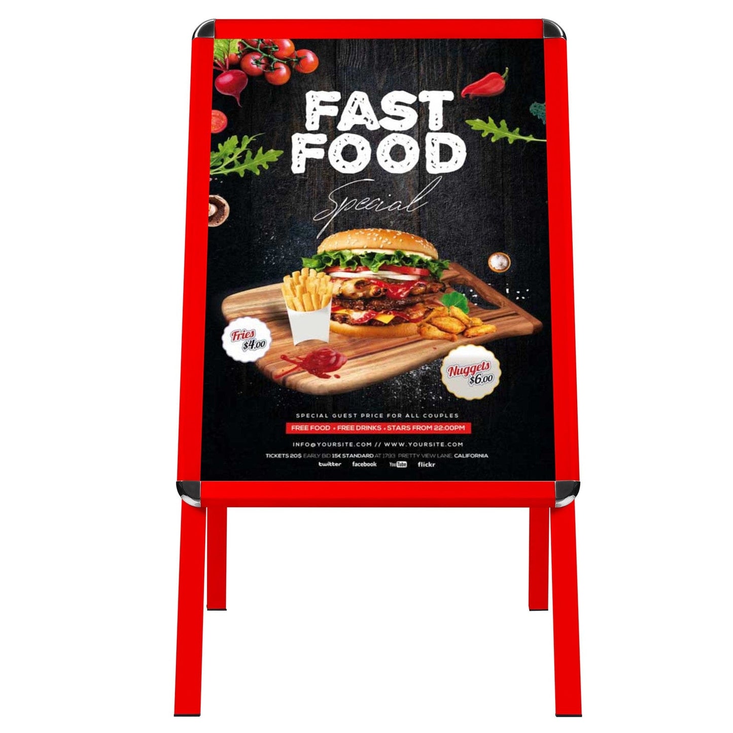 22x28 Red SnapeZo® Sidewalk Sign - 1.25" Profile - Snap Frames Direct
