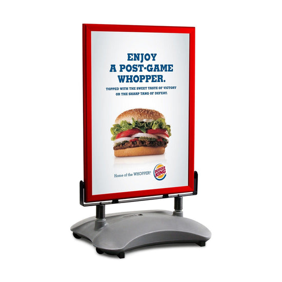 Red sidewalk sign with sand/water-filled base for poster size 22X28 - 1.7 inch profile - Snap Frames Direct