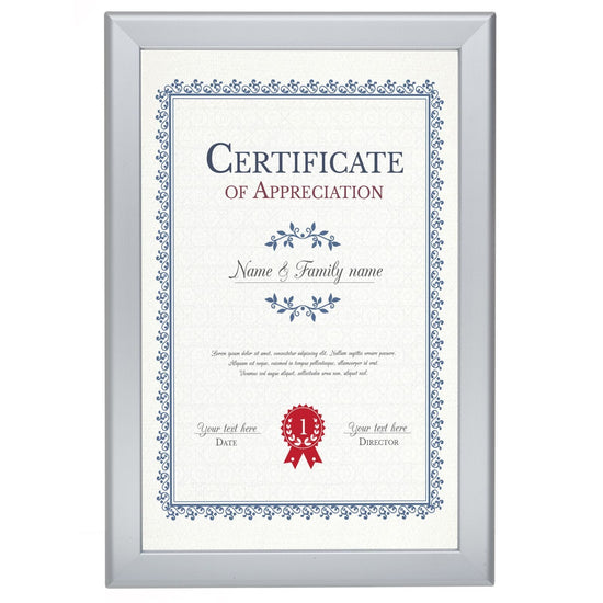 Silver diploma snap frame poster size 11X17 - 1.25 inch profile - Snap Frames Direct