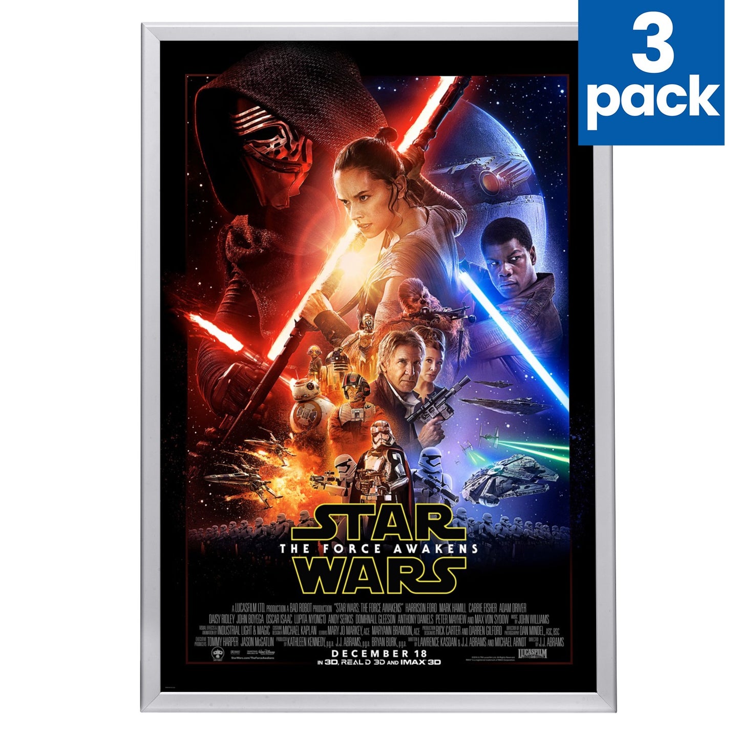 3 Case Pack of Silver 27x40 Movie Poster Frame - 1.25" Profile