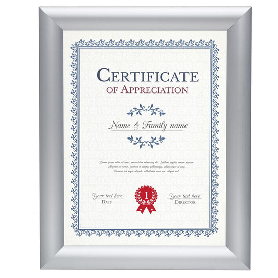 Silver certificate snap frame poster size 8.5X11 - 1.25 inch profile - Snap Frames Direct