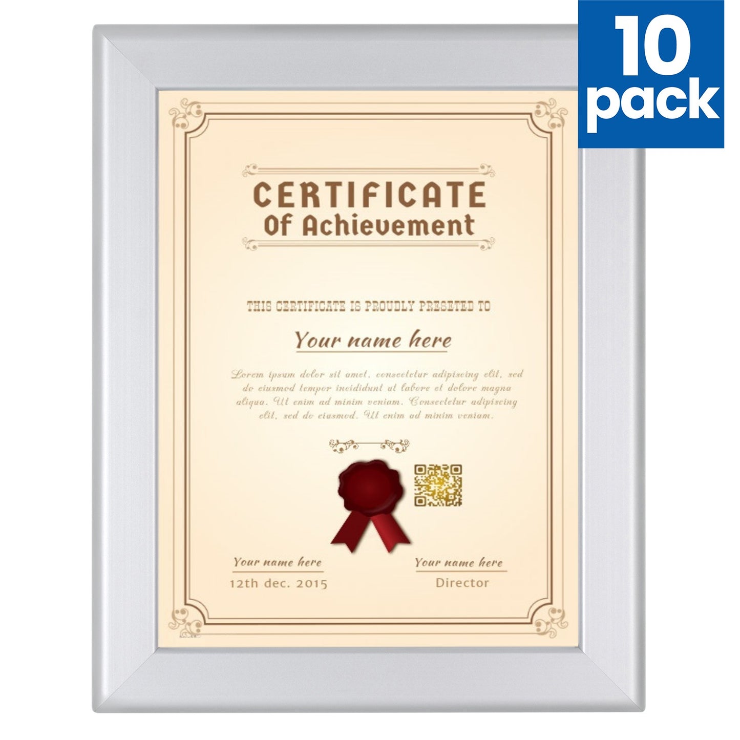 10 Case Pack of Silver 8.5x11 Weather-Resistant Certificate Frame - 1.38" Profile